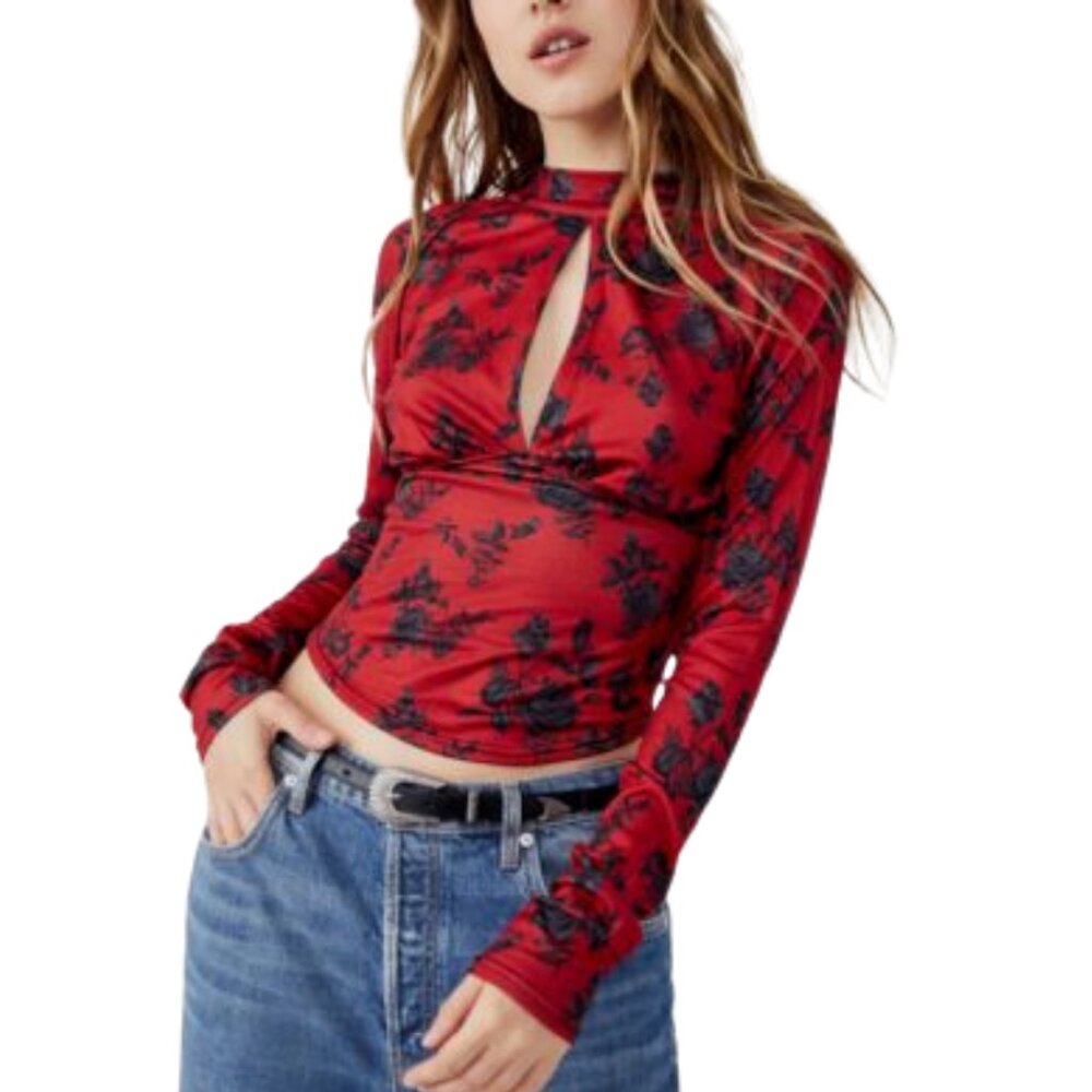 Free People Dinner Party Printed Keyhole Top – XL